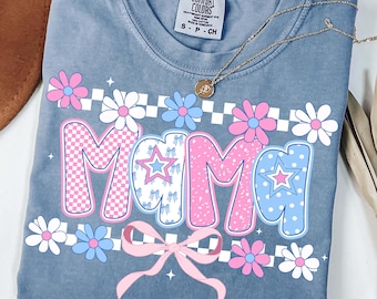 Mamá coqueta a cuadros, camiseta floral para mamá, diseño de sublimación para mamá, regalo rosa para mamá, día de la madre, mamá de verano a la moda