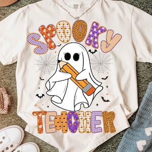 Preppy Gruseliger Lehrer PNG, Preppy Halloween Lehrer Png Sublimation, Halloween Png, Süßer Geist Png, Gruselige Saison Png, Retro Halloween Png