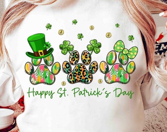 Dog St Patricks Day Png, Dog Mom Png, St Patrick's Day Png, Dog Paw Print Shamrock Png, St Patrick Shirt Design, Clover Png, Dog Lover Gift