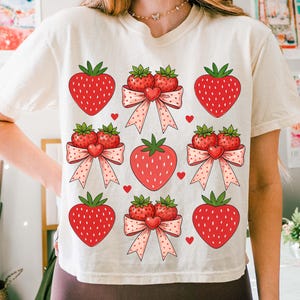 Strawberries Coquette PNG, Strawberry png, Summer png, strawberry festival png, berry png, Strawberry Shirt Png, Retro Strawberry Design
