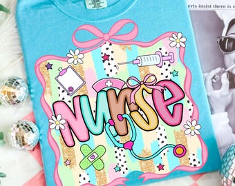 Preppy Brushstroke Nurse PNG, Floral Nurse CNA RN Nicu Png, Nurse Life Png, Nurse Shirt Sublimation, Girly Nurse png, Coquette Nurse Design