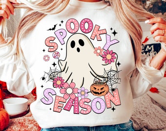 Griezelig seizoen png, halloween png, girly halloween png, bloemen schattig spook png, halloween mama png, sublimatieontwerpen voor halloweenshirt