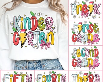 Retro Back to School Png-Bundle, Erster Schultag Png, Kindergarten Png, Schul-Bundle Png, Designs für die erste / zweite / dritte Klasse, Lehrer PNG