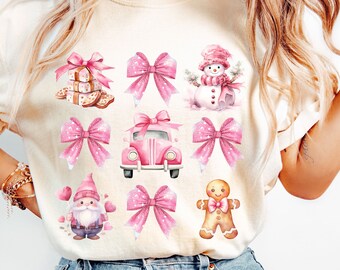 Coquette Pink Christmas Png, Pink Bow Christmas Png, Santa Png, Christmas Sublimation Design, Christmas Tree Png, Vintage Christmas Png