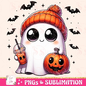 Halloween png, Fantasma lindo png, Café png, Bougie png, Bougie Ghost, Diseño de sublimación de calabaza, Pegatina png, Taza png, dtf, png Descargar