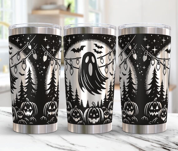 Ghost Halloween Tumbler Wrap Laser File Svg 20oz Laser Engraved Pumpkins Laser Engraving Svg Spooky Vibes 20 oz Tumbler Laser Svg Design