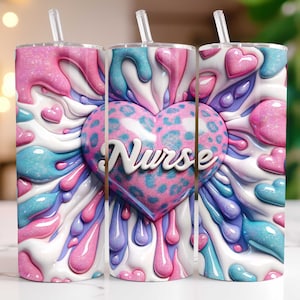 3D Inflated Nurse Tumbler Wrap, Nurse 20 oz Skinny Tumbler PNG Sublimation Design, Heart Hole in a Wall Nurse Tumbler Wrap, Digital Download