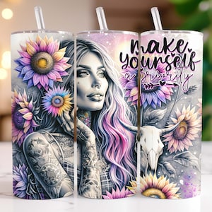 Western Sunflower Self Love Daily Affirmations Funny Snarky 20oz Tumbler Wrap, Sublimation Design Templates PNG, Digital Download