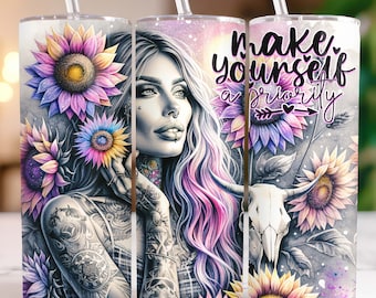 Western Sunflower Self Love Daily Affirmations Funny Snarky 20oz Tumbler Wrap, Sublimation Design Templates PNG, Digital Download