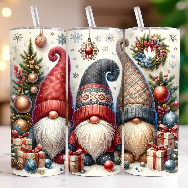 Christmas Gnomes Tumbler Wrap, Cute Christmas Gnomes Tumbler PNG, 20 oz Skinny Tumbler Gnomes Sublimation Design, Instant Digital Download