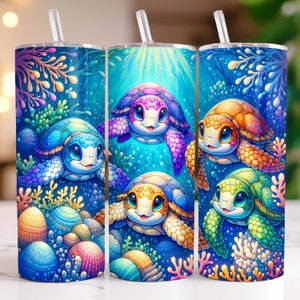 Turtle Tumbler Wrap 20oz Skinny Turtle Tumbler Sublimation Design PNG Baby Turtles Tumbler PNG Instant Digital Download