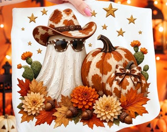Western Fall Halloween PNG Design Leopard Print Checkered Brushstroke Boho Floral Trending Digital Download