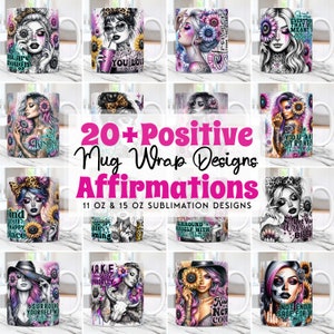 Daily Affirmations Mug Wrap Bundle Sublimation Mug Designs Templates PNG, Motivational 11oz & 15oz Snarky Funny Mug PNG, Digital Download