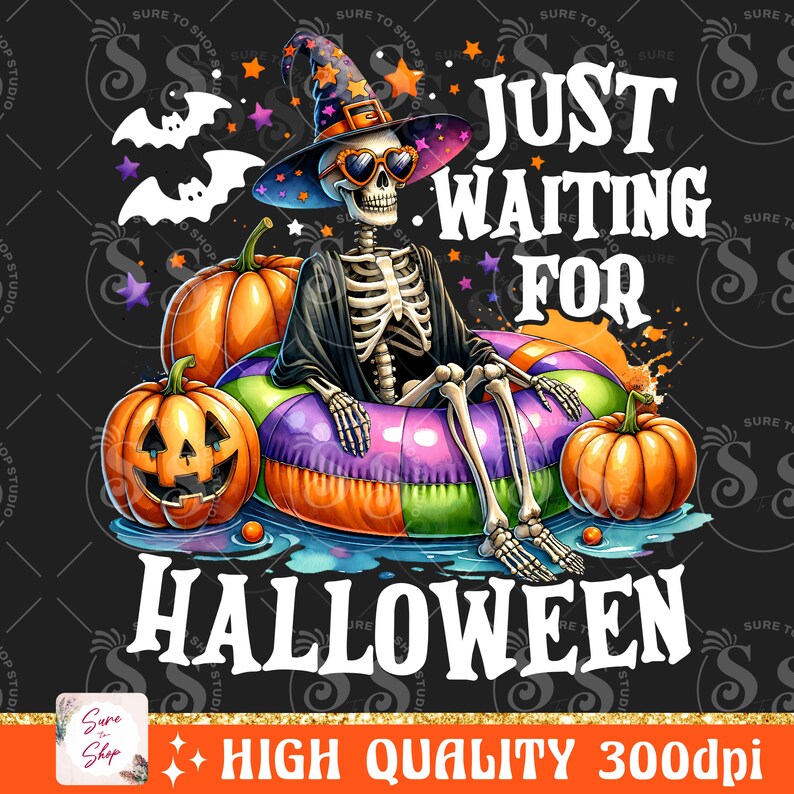 Just Waiting for Halloween PNG, Funny Halloween Png, Spooky Summer Halloween Sublimation Designs, Cute Clipart, Skeleton DTF Shirt Design image 8