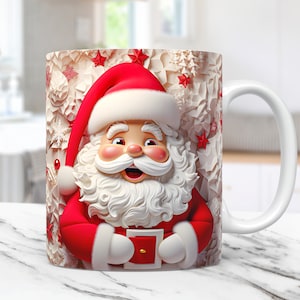 3D Santa Christmas Mug Wrap Cute Mug Wrap Sublimation Design PNG 3D Santa Claus 11oz 15oz Coffee Cup Template 3D Christmas Mug Press Design