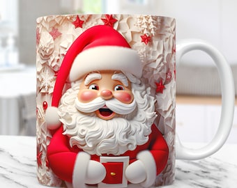 3D Santa Christmas Mug Wrap Cute Mug Wrap Sublimation Design PNG 3D Santa Claus 11oz 15oz Coffee Cup Template 3D Christmas Mug Press Design