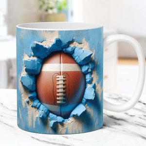 3D American Football Mug Wrap, 3D Hole In A Wall Football Mug Wrap Sublimation Design PNG, 3D Mug Design 11oz and 15oz Sport Mug Wrap