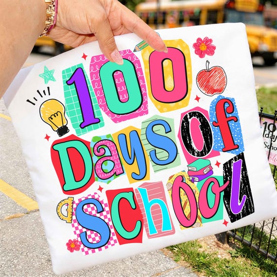Preppy 100 Days of School Png, Retro happy 100 days png, 100 school days, Teacher 100 Days Png, Girls school png, 100th of school png