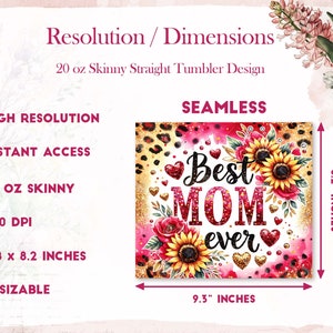 Diseño de sublimación de vaso delgado de 20 oz con la mejor mamá del mundo PNG, envoltura para vaso de mamá, envoltura para vaso del Día de la Madre, mejor mamá PNG, descarga digital imagen 2
