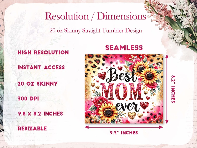 Diseño de sublimación de vaso delgado de 20 oz con la mejor mamá del mundo PNG, envoltura para vaso de mamá, envoltura para vaso del Día de la Madre, mejor mamá PNG, descarga digital imagen 2
