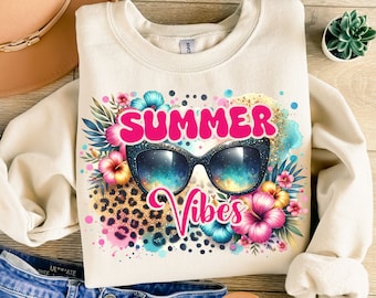 Sommer Vibes PNG, bunte Sommer Clipart, Sublimationsdesigns für Hemden, tropische PNG, Sonnenbrille Leopard Sommer png, digitaler Download