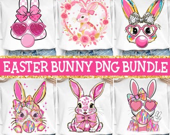Easter Bunny coquette bow Png Bundle, Brushstroke bunny easter Png, pink bunny Png, retro easter Png, Girls easter png, preppy easter Png