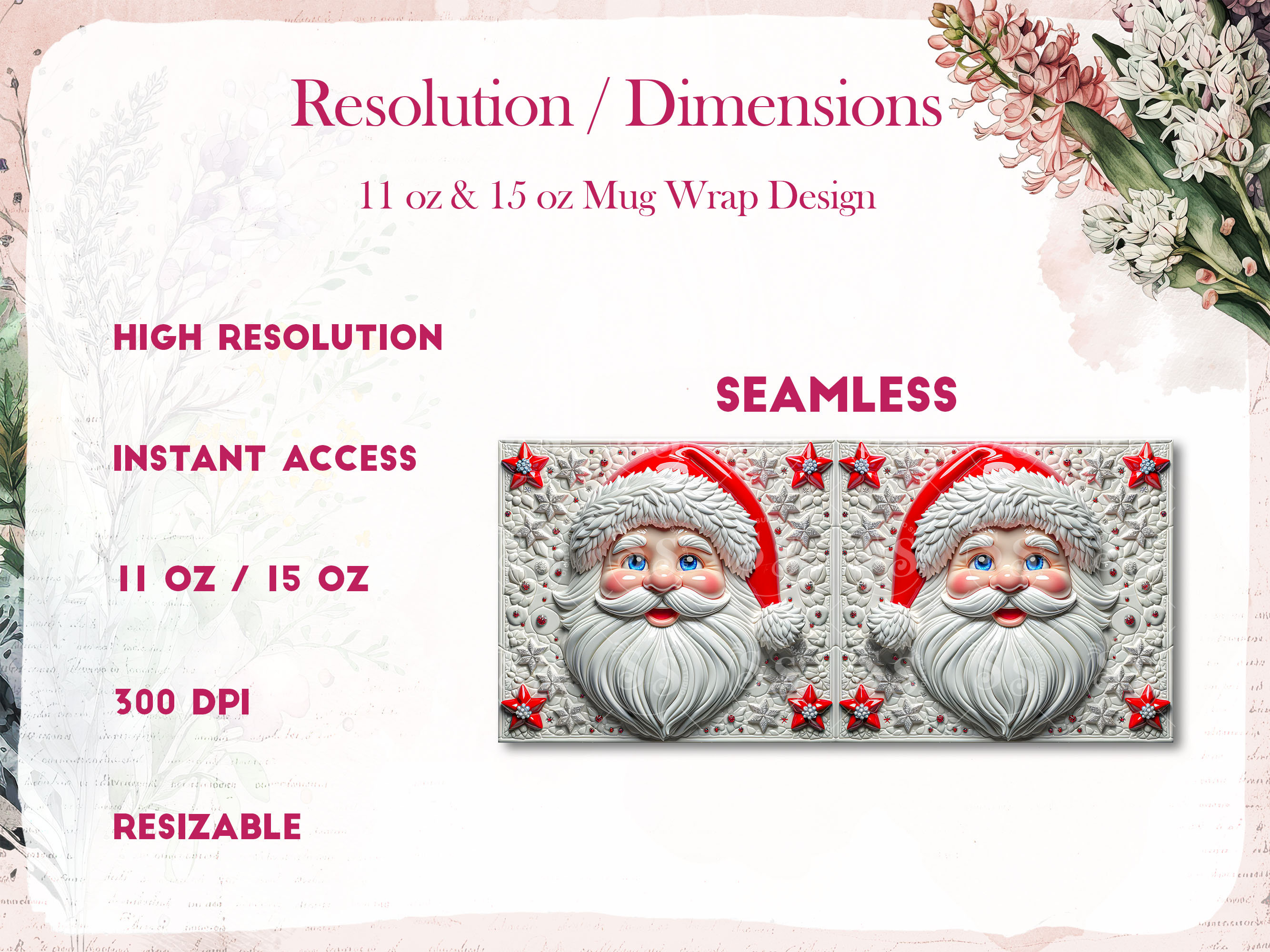 3D Santa Christmas Mug Wrap Cute Mug Wrap Sublimation Design PNG 3D ...