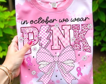 In October We Wear Pink Png, Breast Cancer Png, Halloween Pink Ghost png, Breast Cancer Awareness Shirt Png, Pink Ribbon Breast Cancer Png