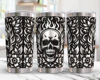 Schädel Tumbler Wrap Laser-Datei-Svg 20 Unzen Floral gravierte Tumbler Laser-Datei- Schädel-Blume 20 oz Tumbler WrapmpSv Design Laser-Gravur-Svg