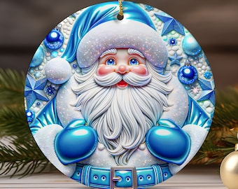 3D Cute Santa Christmas Ornament Sublimation Designs Christmas Round Ornament PNG, Digital Download