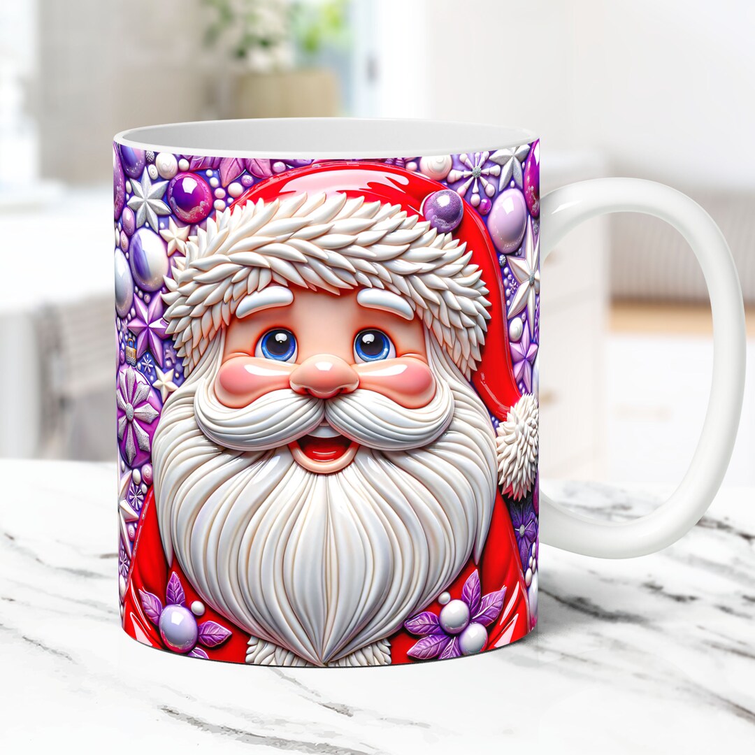 3D Santa Christmas Mug Wrap Inflated Christmas Mug PNG Press Design 3D ...