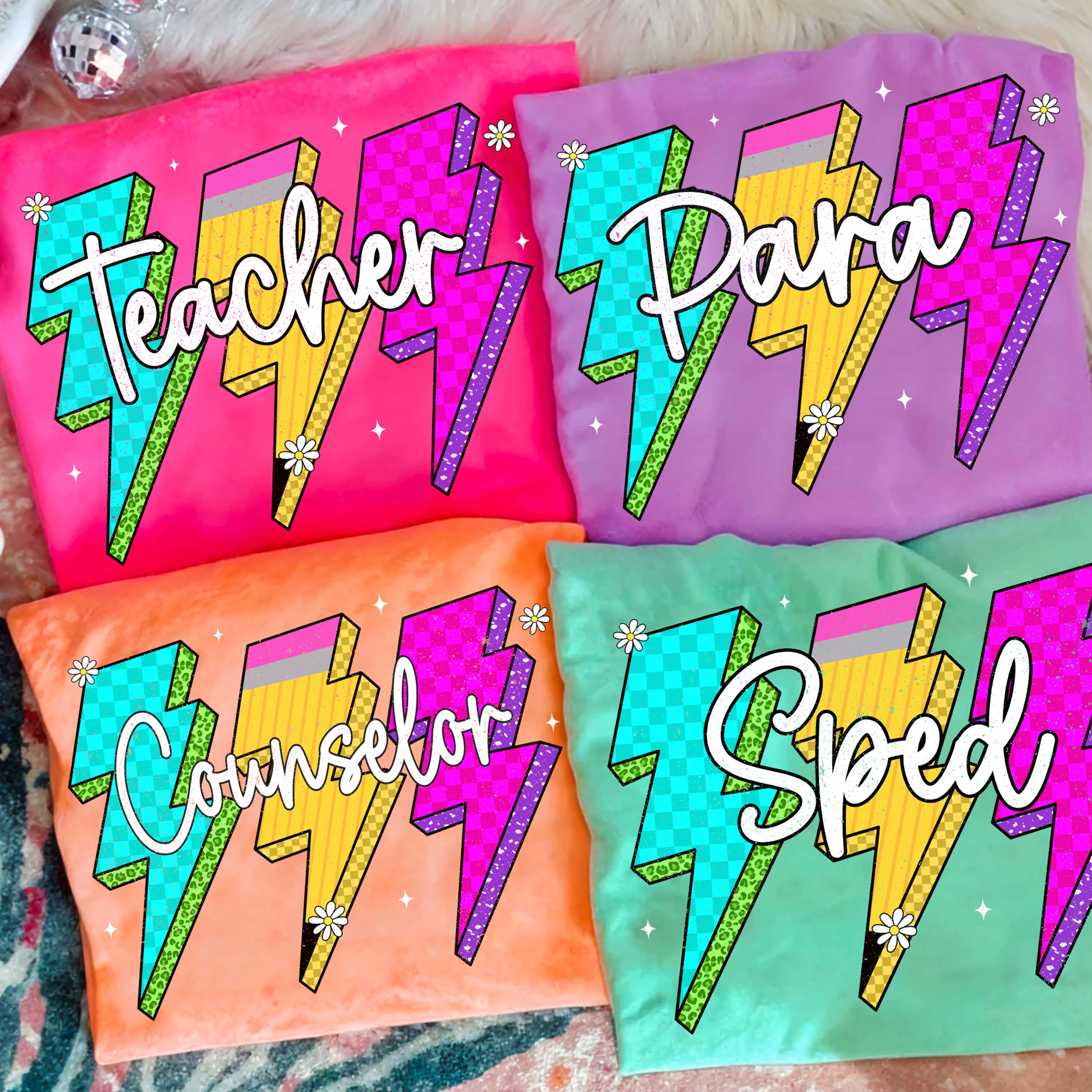 School Occupation PNG Bundle, Preppy First Day of School png, Lightning Bolt Checkered, Back to School Shirt Png Teacher Sped Para Counselor