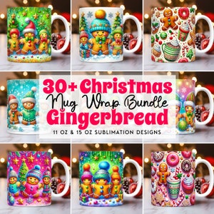 Christmas Gingerbread Mug Wrap Bundle, Gingerbread Man Mug Wrap Sublimation Designs PNG, 11oz and 15oz Mug Template, Cute Christmas Mug Wrap