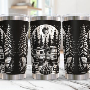 Camping Tumbler Wrap Laser Svg, 20oz Laser Engraved Tumbler Wrap, Camping Laser Engraving Svg, Outdoor 20 oz Tumbler Laser File Svg Design