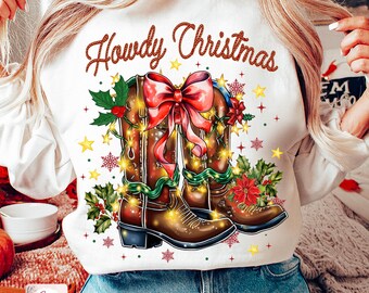 Howdy Christmas Png, Western Weihnachten Png, Kokette Weihnachten Png, Retro Weihnachten Png, Urlaub Png, Cowgirl Weihnachten Png, Ästhetischer Png