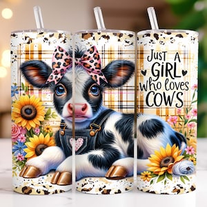 Just a Girl Who Loves Cows Tumbler Wrap 20 oz Skinny Tumbler Sublimation Design, Cute Tumbler Wrap PNG, Cow Tumbler Wrap