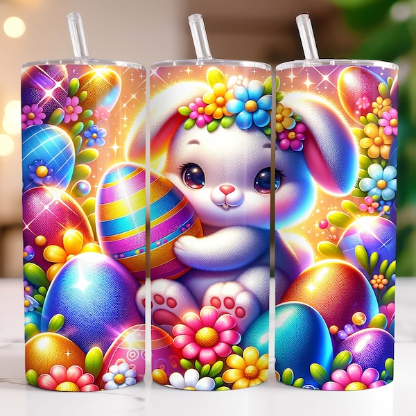 Easter Bunny Tumbler Wrap, 20 oz Skinny Tumbler Sublimation Design, Easter Tumbler Wrap, Egg Easter Tumbler PNG, Digital Download