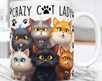 Cat Mug Wrap Cat Lovers Mug Wrap Sublimation Design PNG Funny Cat Mug PNG Press Design, Cats 11oz & 15oz Coffee Cup Template