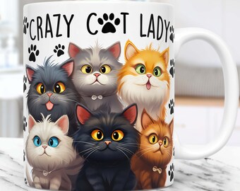 Crazy Cat Man 15oz Large Ceramic Mug – Funny Kitten Gift For Cat Dads