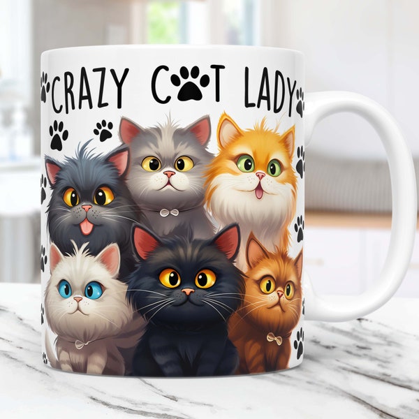 Cat Mug Wrap Cat Lovers Mug Wrap Sublimation Design PNG Funny Cat Mug PNG Press Design, Cats 11oz & 15oz Coffee Cup Template