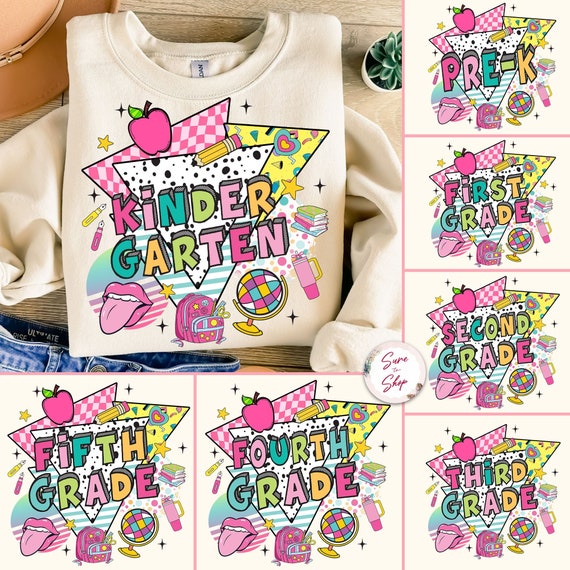 Retro Back to School Png Bundle, First Day Of School Png, Retro Kindergarten Png, School Png, First/Second/Third Grade Designs, Teacher PNG