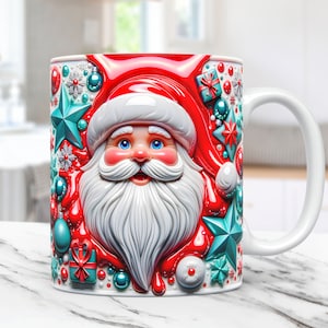 3D Santa Christmas Mug Wrap Santa Claus Mug Wrap Sublimation Design PNG 3D Cute 11oz 15oz Coffee Cup Template 3D Christmas Mug Press Design