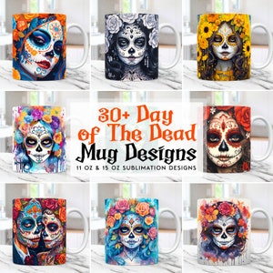 Le jour des morts Mug Wrap Bundle Sublimation Designs Dia De Muertos Mug Wrap PNG, 11 oz et 15 oz modèle de tasse, téléchargement numérique