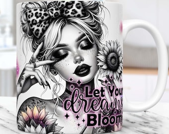 Daily Affirmations Mug Wrap Floral Mug PNG Sublimation Designs 15oz 11oz snarky Motivational Mug Wrap Template Coffee Cup