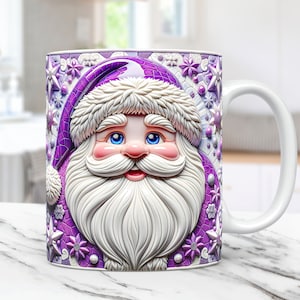 3D Santa Christmas Mug Wrap Santa Claus Mug Wrap Sublimation Design PNG Christmas Mug Press Design 11oz & 15oz 3D Cute Coffee Cup Template