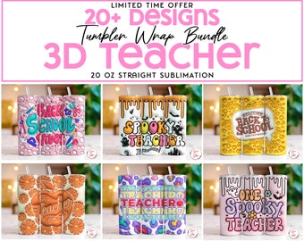 3D Inflated Teacher Tumbler Wrap Bundle Puffy Teacher 20 oz Tumbler Wrap Sublimation Design PNG Skinny Straight Tumbler Wrap