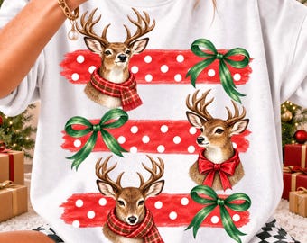 Reindeer Christmas Polka Dots PNG, Trendy Christmas Png, Retro Christmas Stripes Design, Xmas Png, Distressed Christmas Shirt Sublimation