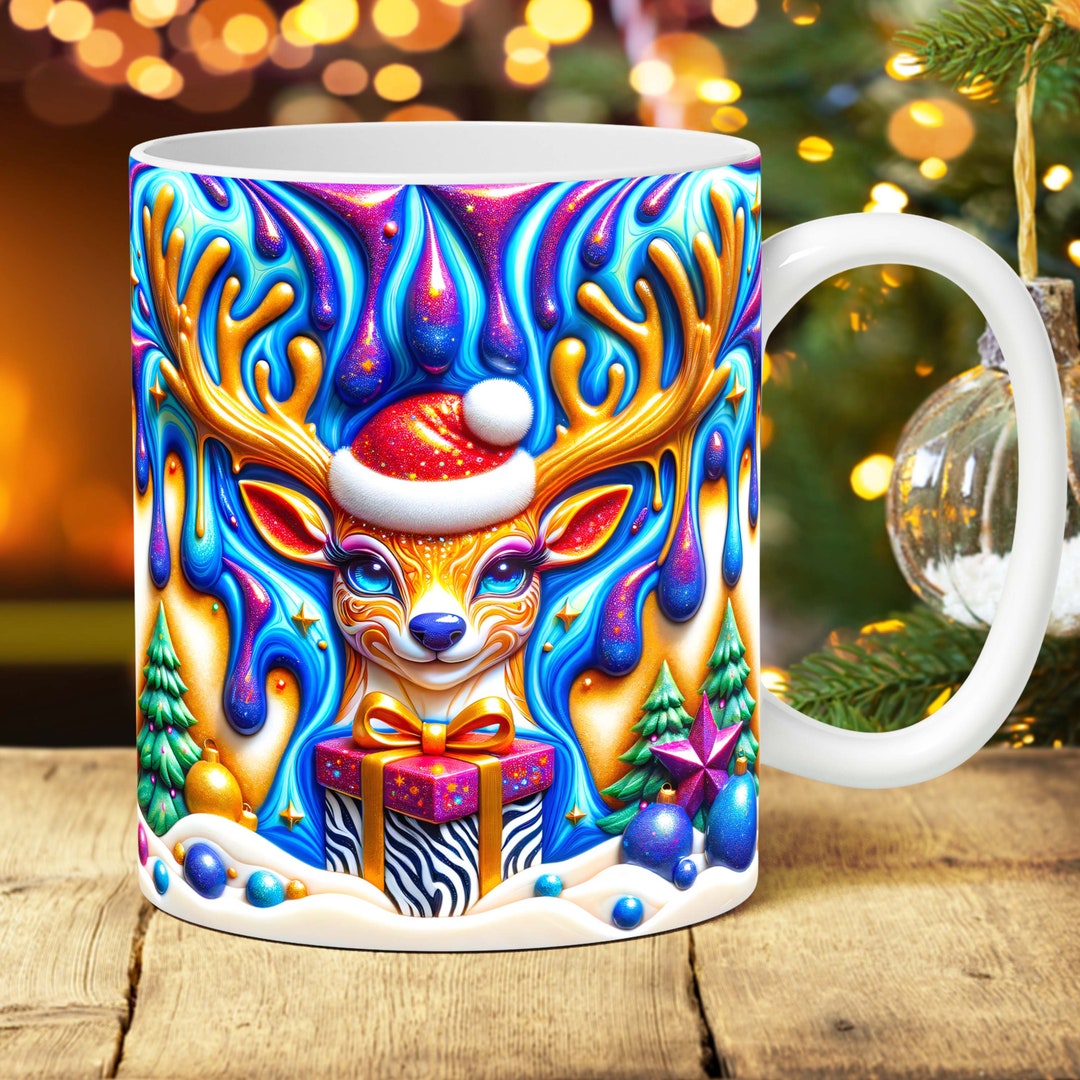 3D Deer Christmas Mug Wrap Cute Mug Wrap Sublimation Design - Etsy