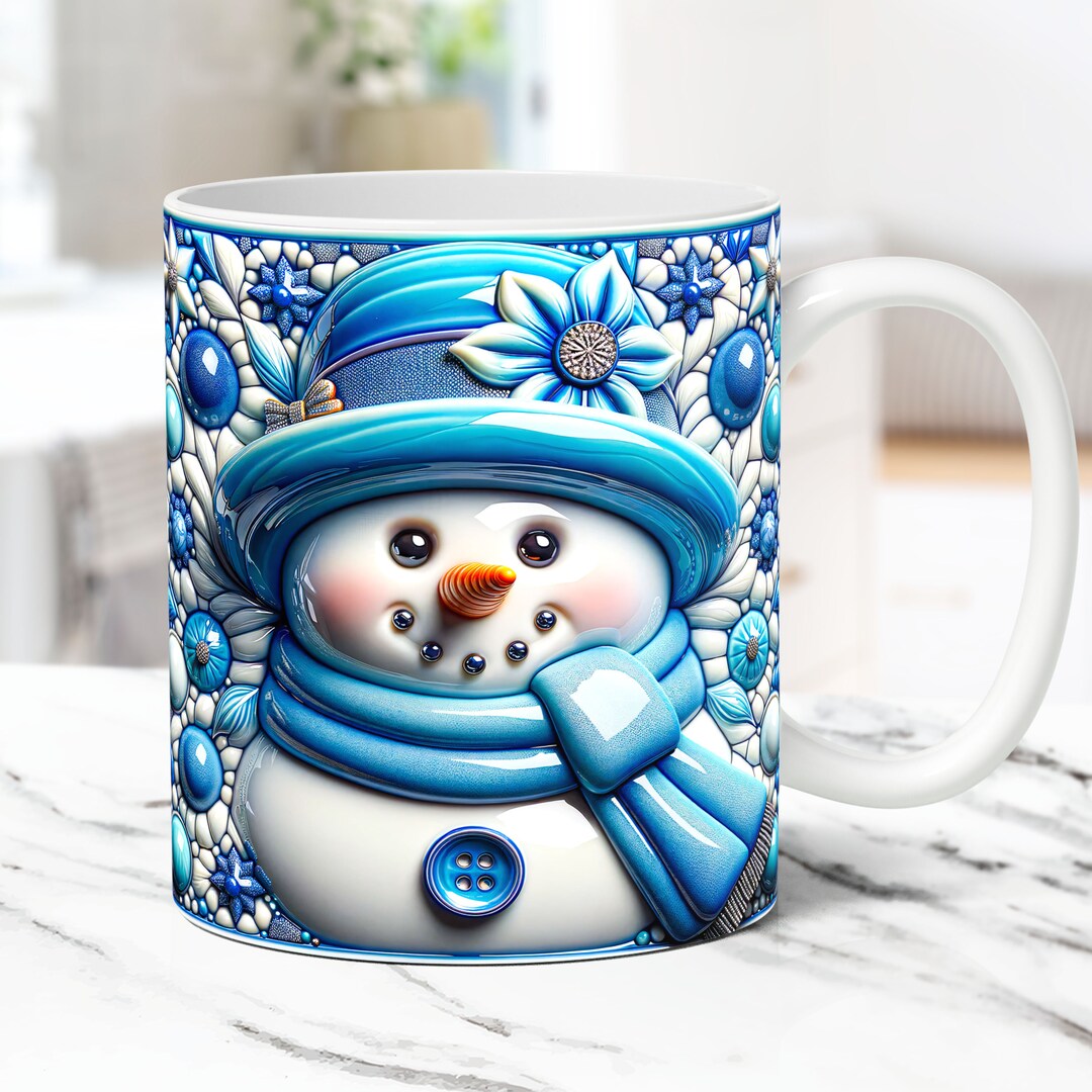 3D Inflated Snowman Mug Wrap Christmas Mug Wrap PNG Sublimation Design ...