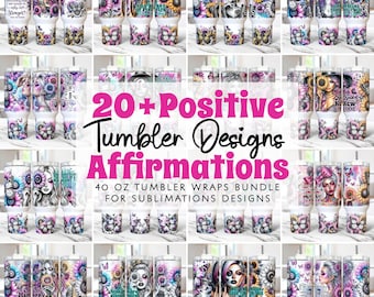 Daily Affirmations 40 oz Tumbler Wrap Bundle Self Love Positive Affirmations 40oz Quencher Tumbler PNG, Sublimation Design Templates